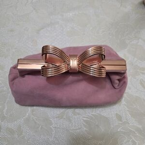 Ted Baker CARLIAA Leather Suede Statement Bow Clutch Evening Bag Dusky Pink $195